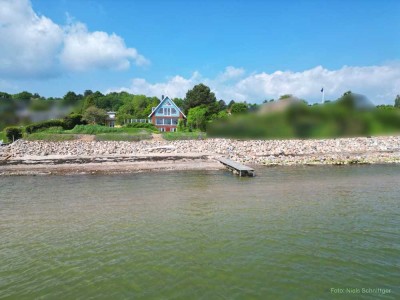 Einmaliger Panoramablick auf die Flensburger Außenförde und Baufeld im Garten