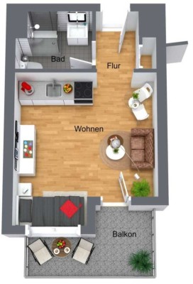 Exklusive 1-Zimmer-Erdgeschosswohnung mit Einbauküche in Böblingen