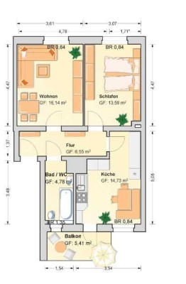 2 Raum Wohnung mit Balkon zu vermieten