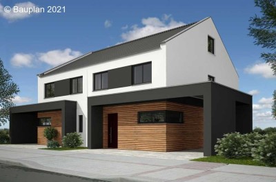 Moderne Doppelhaushälfte, massiv und energiesparend gebaut, die Räume sind noch frei planbar
