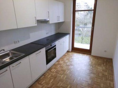 Ruhiger 2 ZIMMER-NEUBAU + Süd-Balkon + extra Küche möbliert + Bad mit Dusche + extra WC + Lift + TG!