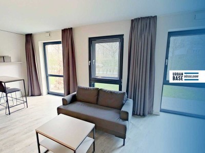 URBAN BASE: Vollmöbliertes 1-Zimmer-Large-Apartment mit EBK, TERRASSE, ALL-IN-MIETE, UVM. am Rhei...