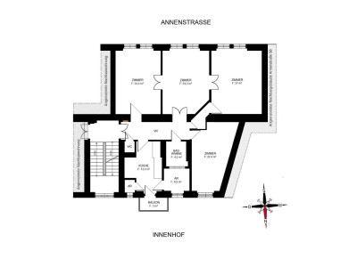 Sanierter 4 ZIMMER-Altbau, ruhiger Balkon, extra Küche neu möbliert, neuwertige Sanitäranlagen!