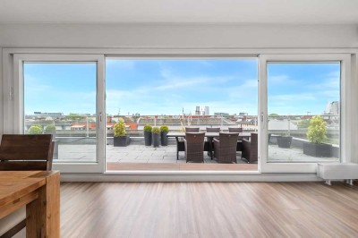 Leibnitzstraße, Pestalozzistraße: Modernes Penthouse, 3 Zimmer, spektakuläre Dachterrasse mit Blick