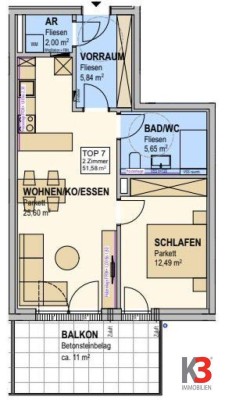 K3 - Wals - Erstbezug - eine 2-Zimmerwohnung mit großem Balkon zu kaufen!!!