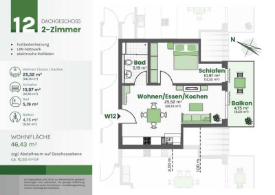 Erstbezug: 2-Zimmer-Wohnung (DG) mit EBK, Balkon (Wohnung 12)