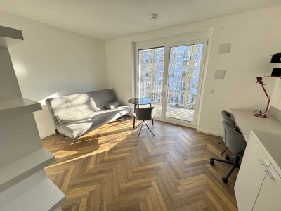 Möblierte 1-Zimmer-Wohnung mit Balkon, Einbauküche & Natur-Charm