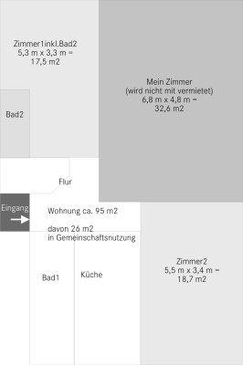 2 Zimmer (zusammen) in WG, Quasi 2-Zimmer-Wohnung mit EBK zentral in Frankfurt