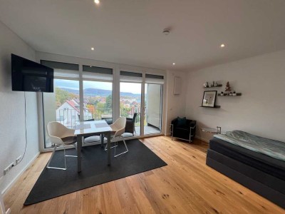 Hochwertige, vollmöblierte 1-Zimmer-Wohnung mit unverbautem Blick auf Aalen