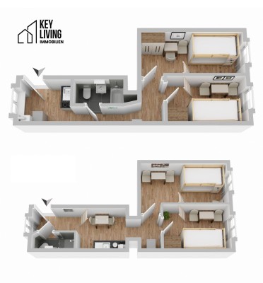 Wohnungspaket: Zwei übereinanderliegende Altbauwohnungen mit je 2 Zimmern in 1170