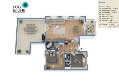 Gemütliche 2-Zimmer-Wohnung mit Terrasse, Balkon und großzügigem Wohnbereich
