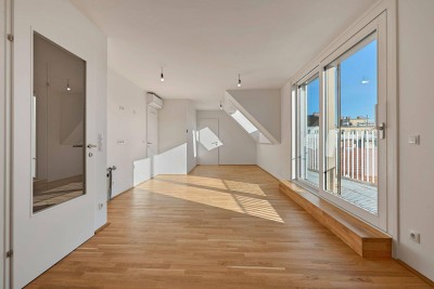 HOCH HINAUS &gt;&gt; 1. Dachgeschoss mit Terrasse &gt;&gt; klimatisierter 2-Zimmer Wohntraum mit Top Anbindung