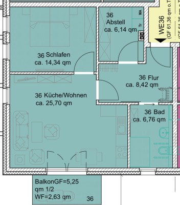 2-Raum-Eigentumswohnung, altersgerecht, 1.OG